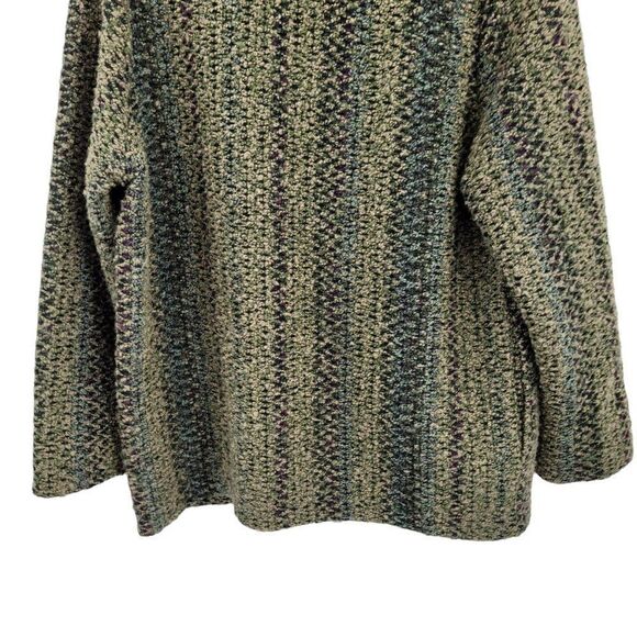 Vtg Blazer Granny Core Cardigan Nobby Knit Textured Asymmetrical Green Striped M - Picture 10 of 10